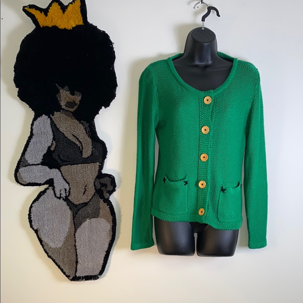 The Hanger Green Cardigan Sweater with Round Neckline